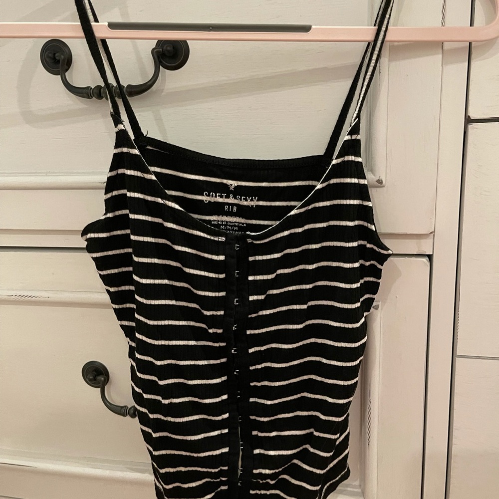 american eagle black and white stripped tank top